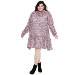 Evri floral chiffon ruffled long sleeve sheer dress Sz 0X